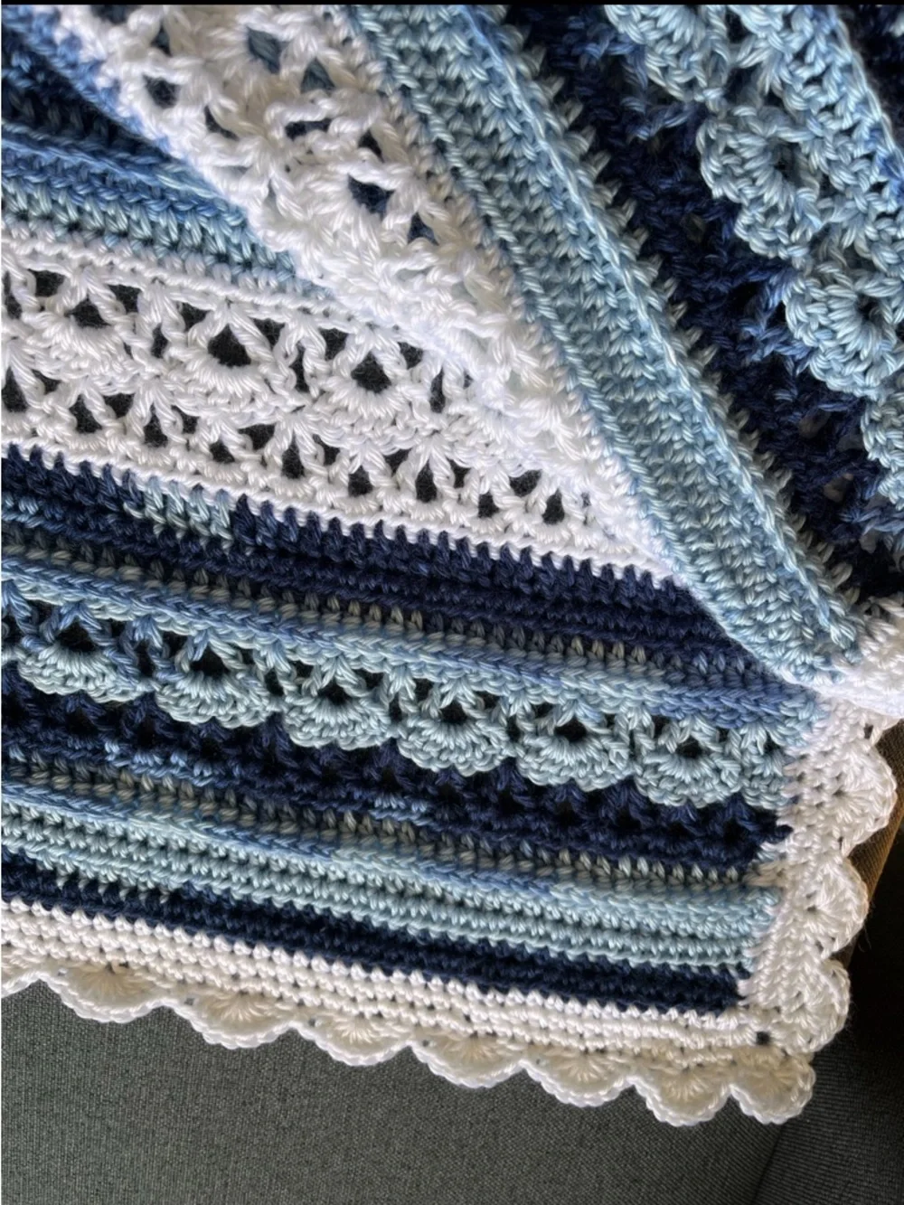 NWT Handcrafted Artisan Baby Blanket Blue White Soft Nursery Gift Baby Shower